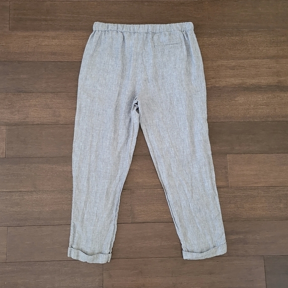 Saks Fifth Avenue Cropped Linen Pull-On Straight Leg Pants Women's L Gray Blue - Picture 7 of 10